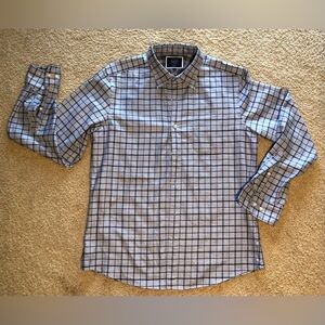 Charles Tyrwhitt Blue Plaid Cotton Shirt Slim Fit Non-Iron Preppy Casual Size M